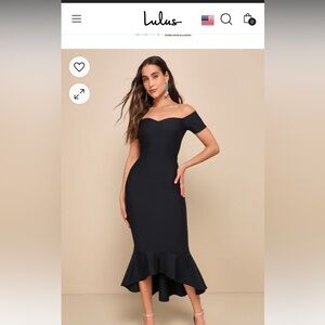 Midnight Blue Off-the-Shoulder Midi Dress L